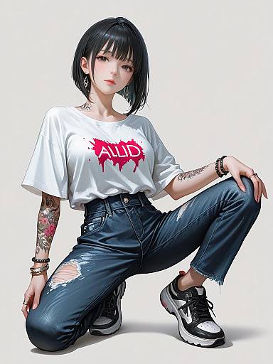Realistic Woman in Casual Streetwear