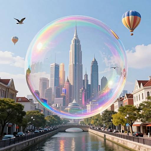 Futuristic City in Translucent Bubble