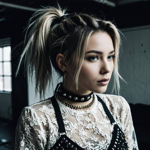 Stylish Young Woman in Lace Top and Choker