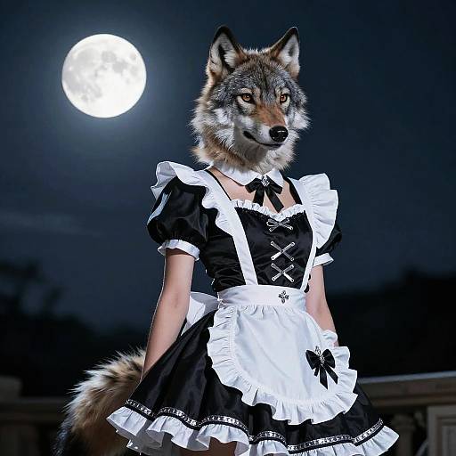 Fierce Maid Wolf Guardian in Moonlight