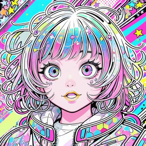 Vibrant Anime Heroine with Pastel Rainbow Hair