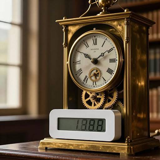Vintage Brass and Modern Digital Clock Fusion