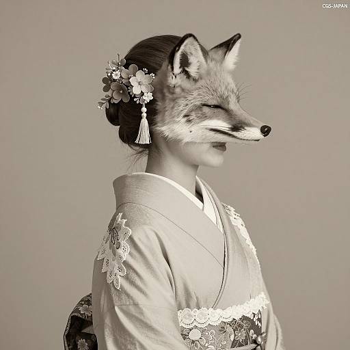 Elegant Sepia Japanese Woman in Kimono