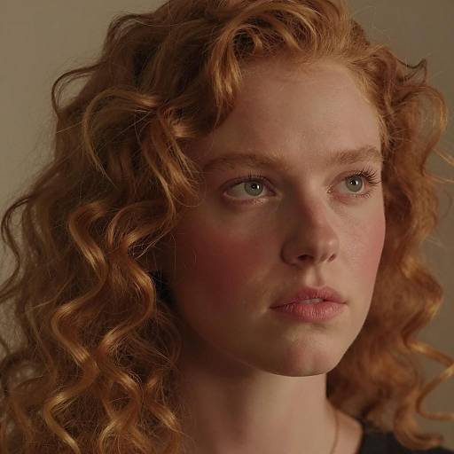 Serious Young Woman with Curly Reddish-Blonde Hair