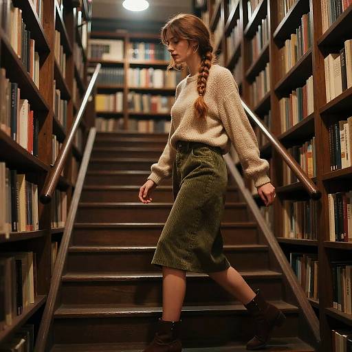 Cinematic Urban Fashion Bookstore Scene