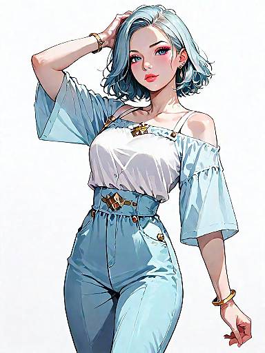 Chic Woman in Light Blue Romper