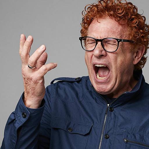 Angry Middle-Aged Man in Blue Jacket