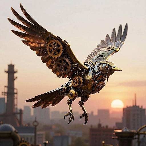 Steampunk Mechanical Bird in Flight