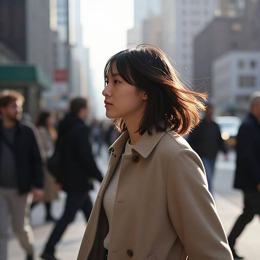 Woman Walking in Bustling City