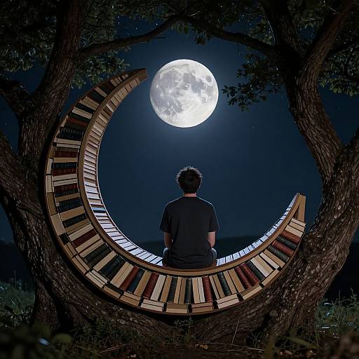 Man on Book Seat Under Moonlight