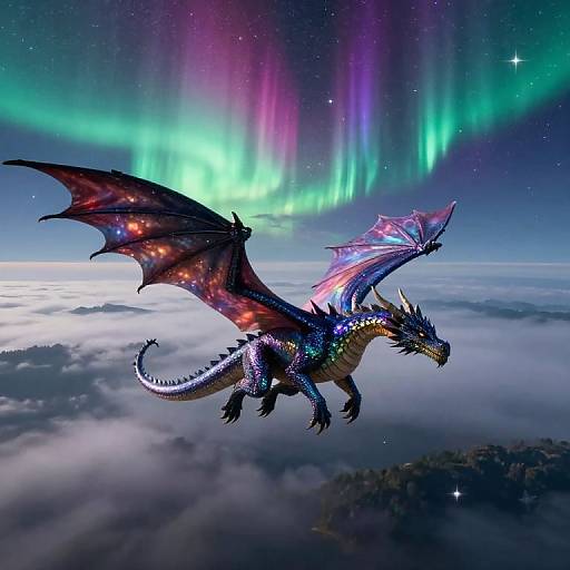 Iridescent Dragon Over Cosmic Aurora
