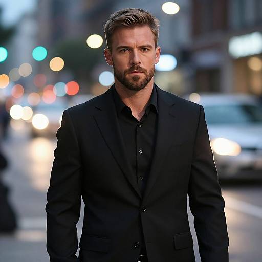 Confident Man in Urban Night Bokeh