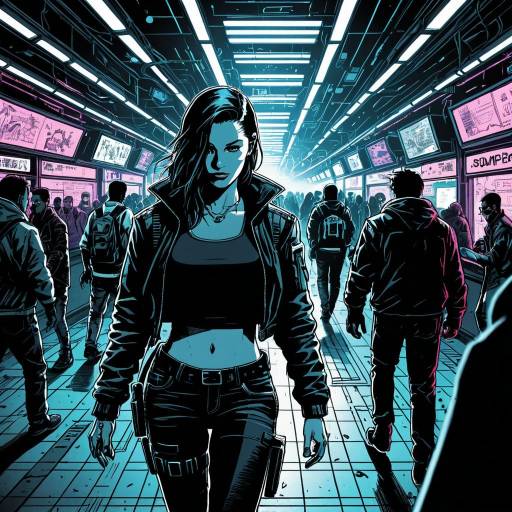 Cyberpunk Female Hacker in Neon Underground Bazaar