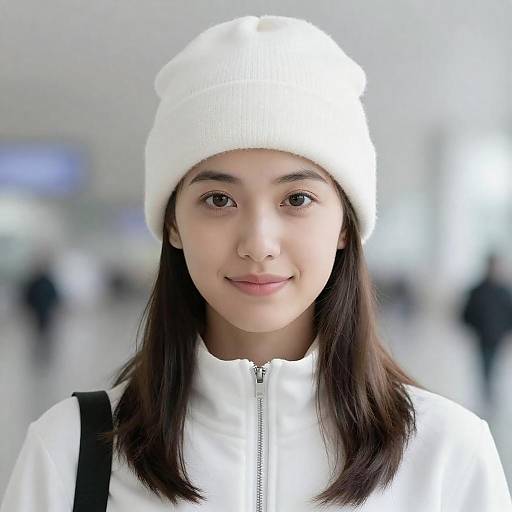 Young Woman in White Beanie Portrait