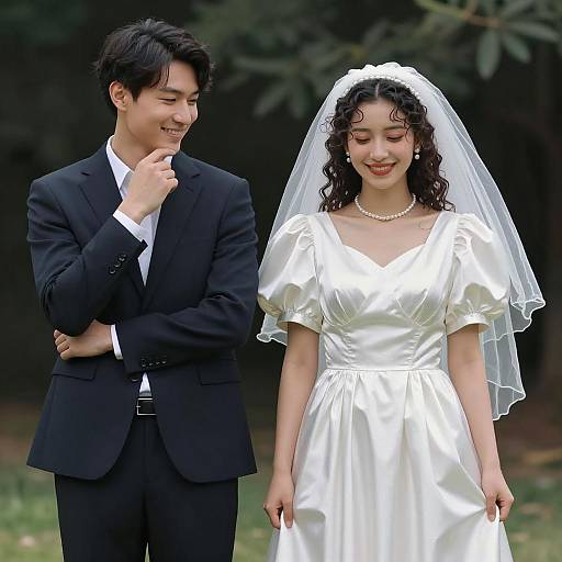 Smiling Bride and Groom Outdoors