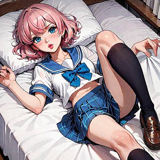Anime Schoolgirl on Bed