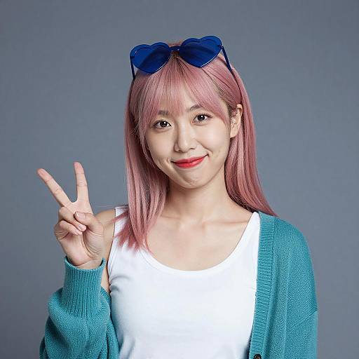 Smiling Asian Woman with Pink Hair