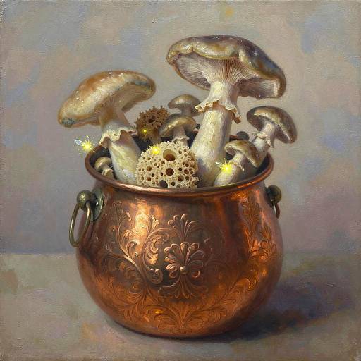 Copper Cauldron with Pastel Fungi