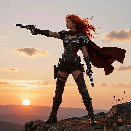 Fiery Female Bandit at Sunset
