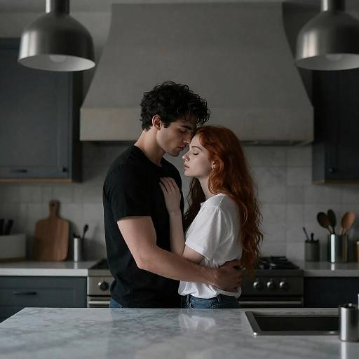 Intimate Moment in a Dim Kitchen