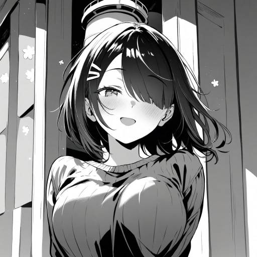 Monochrome Admiral Girl with Joyful Expression