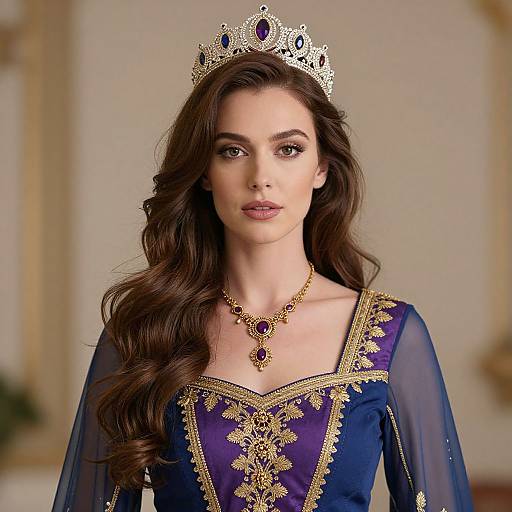 Regal Woman in Embroidered Dress