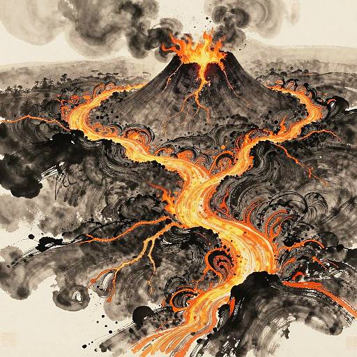 Volcanic Lava Flow Ink Landscape