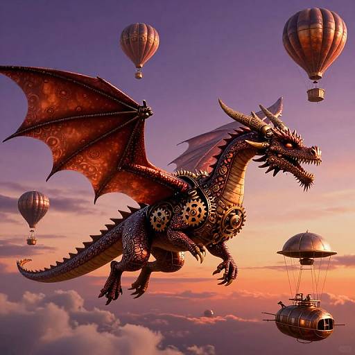 Steampunk Dragon's Skyward Flight
