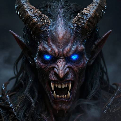 Sinister Demon Face with Twisted Horns