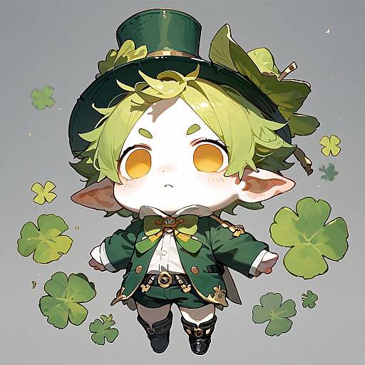 Chibi Leprechaun with Four-Leaf Clovers