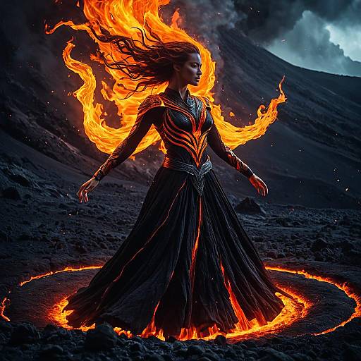 Ethereal Fire Spirit in Volcanic Crater