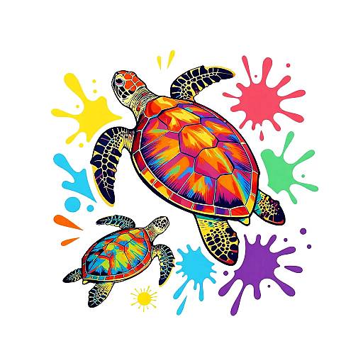 Colorful Sea Turtle Graffiti Art