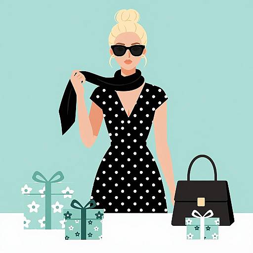 Chic Blonde Woman with Gifts Illustration