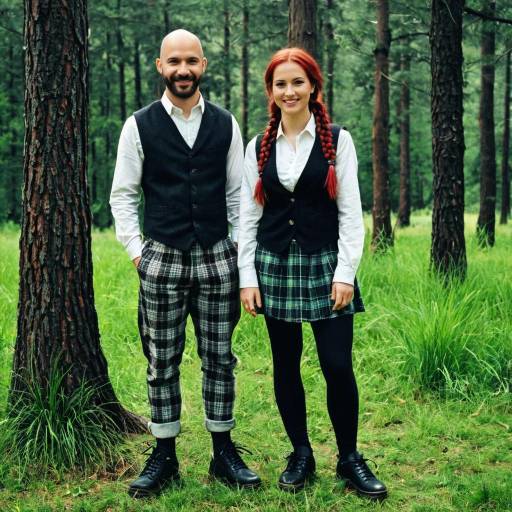Young Couple in Plaid and Vests in Forest