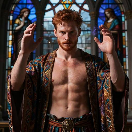 Handsome Shirtless Cleric Conjuring Magic