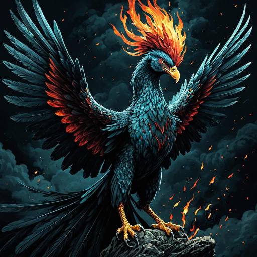 Elegant Phoenix Rising in Surreal Flames