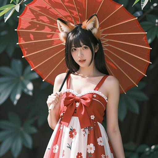 Elegant Asian Woman with Fox Ears