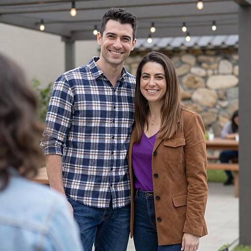 Smiling Couple Outdoors Under Pergola