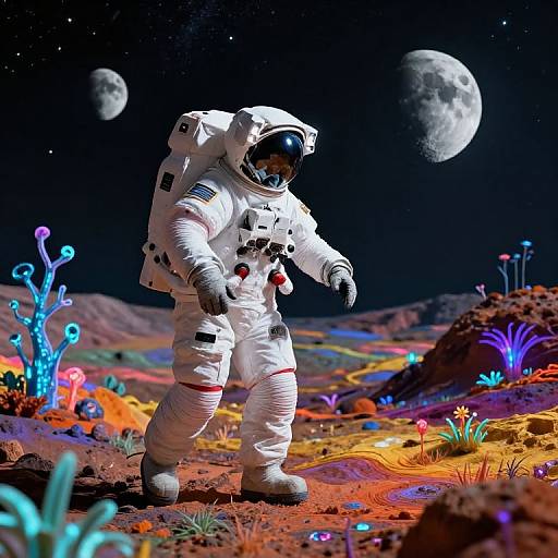 Astronaut Exploring Bioluminescent Alien World