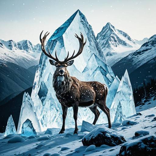 Crystal Stag in Icy Mountain Landscape Crystal Stag in Icy Mountain Landscape