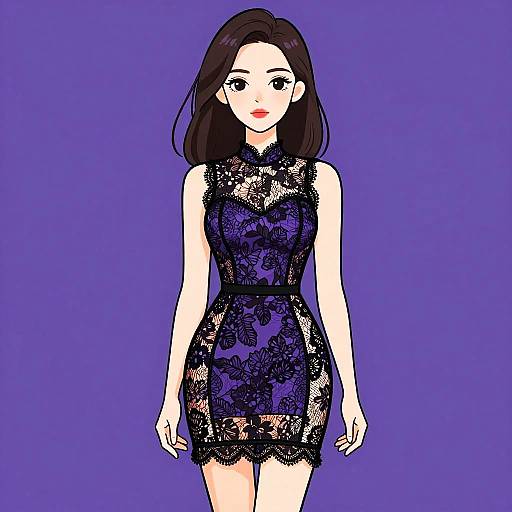 Woman in Black Lace Overlay Evening Dress