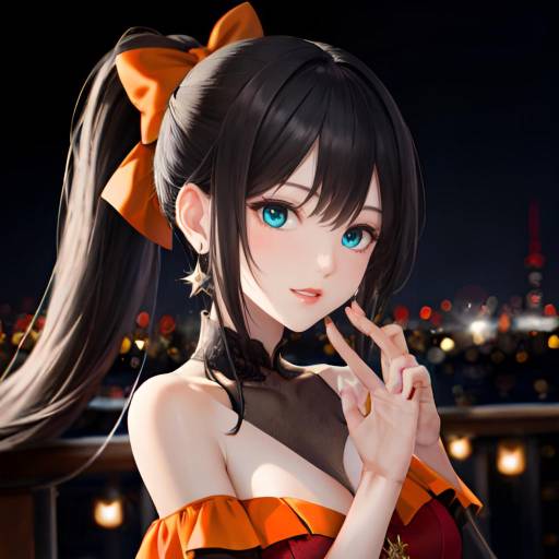 Anime Girl with Fireworks Night Sky