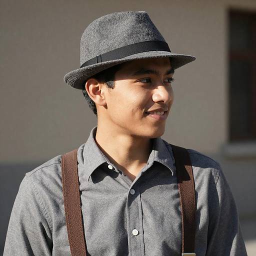 Smiling Young Man in Gray Fedora