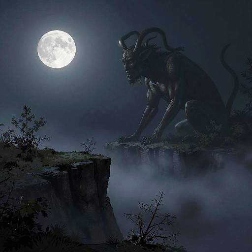 Moonlit Cliffside with Giant Gorgon