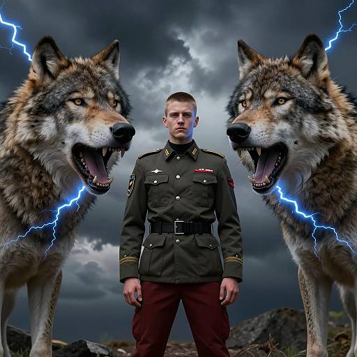 Supernatural Warrior Surrounded by Wolves