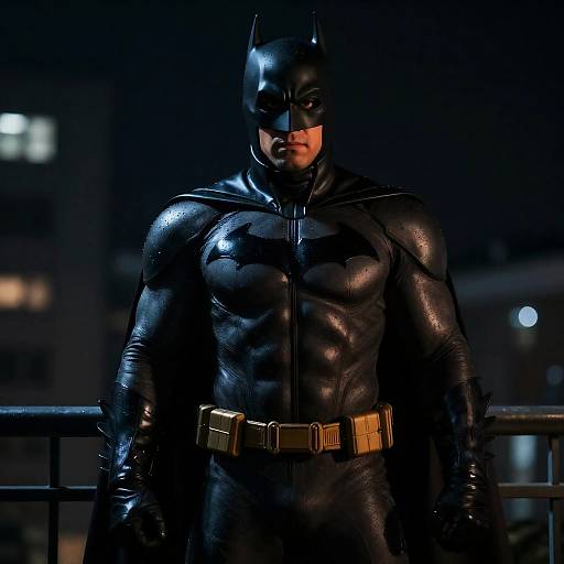 Intense Batman on Dim Balcony at Night