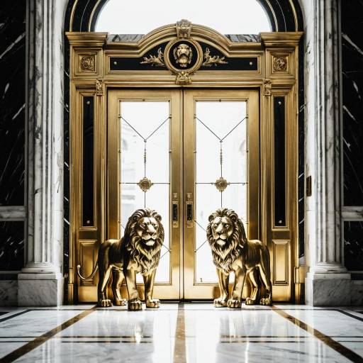 Luxury Gold Door with Lion Statues