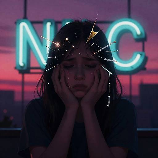 Shattered Neon Heart at Magenta Twilight