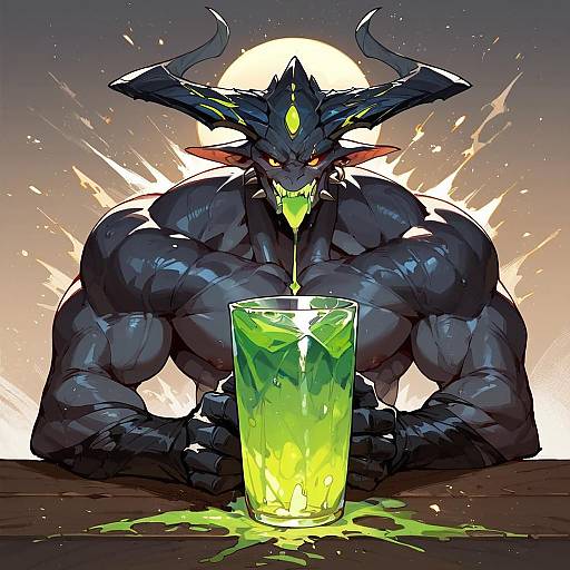 Demonic Hooded Figure with Glowing Cup