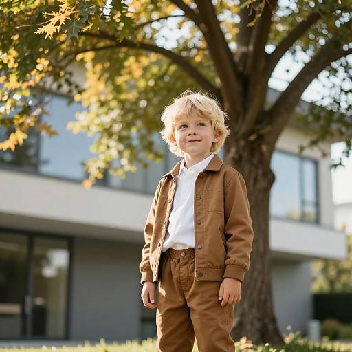 Blonde Boy in Sunlit Urban Nature